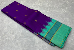 Classic Violet & Sea Green Elegance Kanchipuram Handloom Silk Saree SS20535