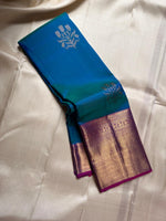 Load image into Gallery viewer, Classic Peacock Blue &amp; Vadamalli 2gm Zari Bridal Elegance Kanchipuram Handloom Silk Saree SS26270
