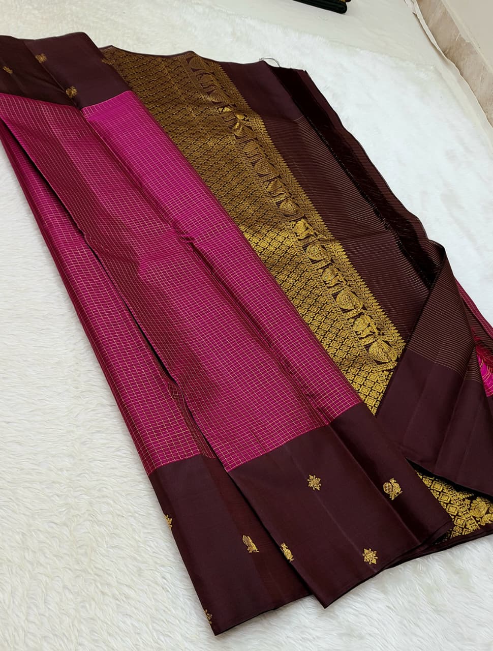 Classic Orchid Pink & Coffee Brown Kanchipuram Handloom Silk Saree SS26699