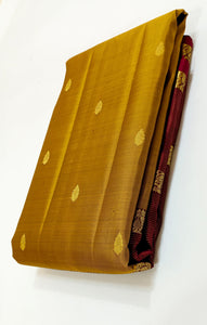 Classic Mustard & Maroon 2gm Zari Vaira Oosi Elegance Kanchipuram Handloom Silk Saree SS25336