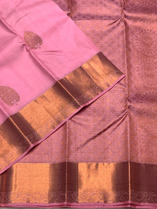 Classic Creamy Pink 2gm Zari Kanchipuram Handloom Silk Saree SS25822