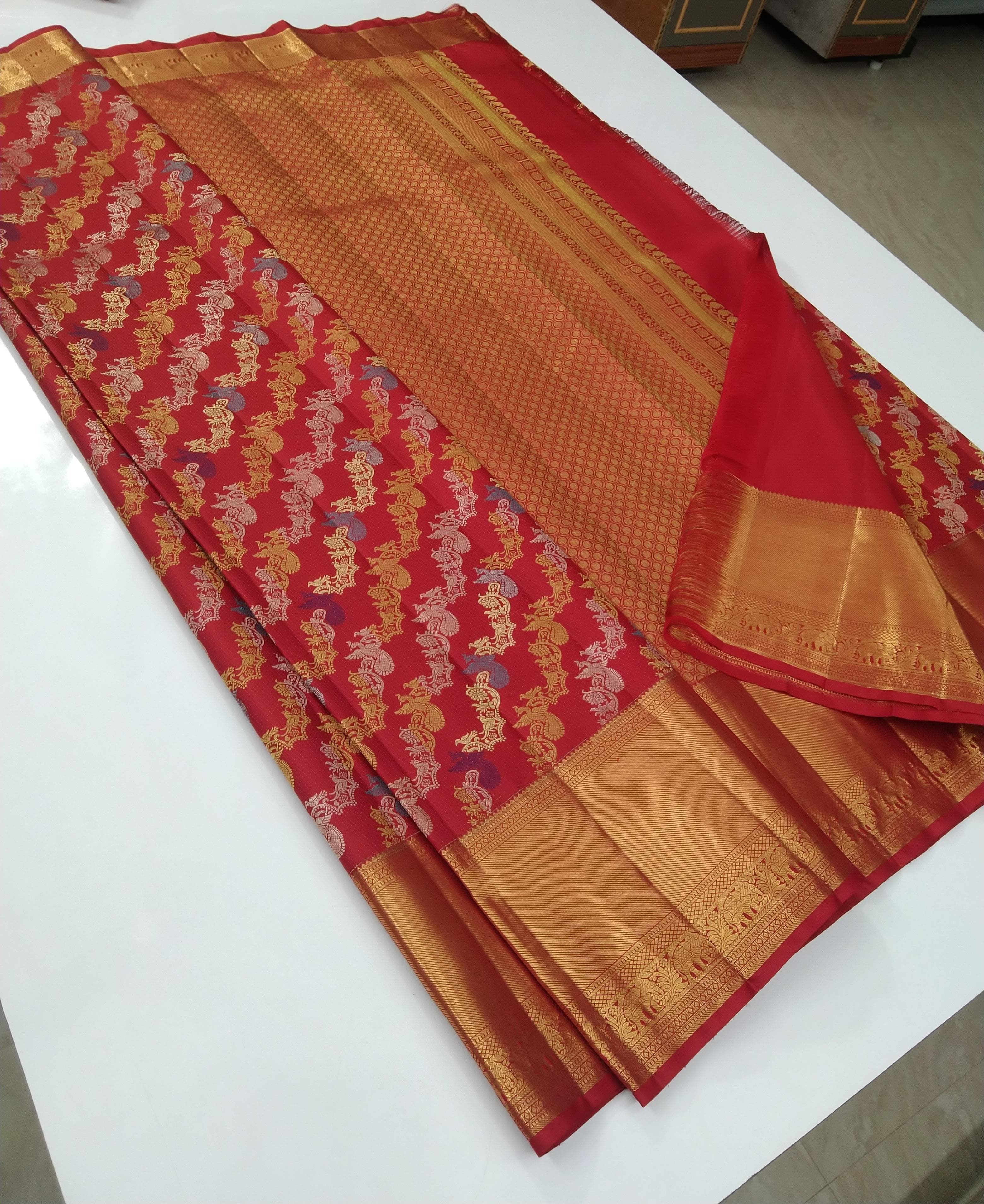 Classic Brick Orange Elegance Kanchipuram Handloom Silk Saree SS24486