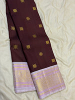 Load image into Gallery viewer, Classic Chocolate Brown &amp; Pastel Lavender 2gm Zari Elegance Kanchipuram Handloom Silk Saree SS28268

