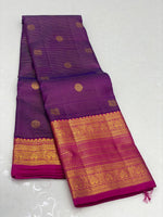 Load image into Gallery viewer, Classic Purple &amp; Dark Cerise Pink 2gm Zari Elegance Kanchipuram Handloom Silk Saree SS23629
