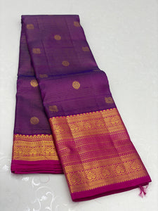 Classic Purple & Dark Cerise Pink 2gm Zari Elegance Kanchipuram Handloom Silk Saree SS23629