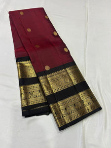 Classic Maroon & Brown 2gm Zari Kanchipuram Handloom Silk Saree SS25950