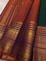 Load image into Gallery viewer, Classic Dark Green &amp; Mustard Orange Bridal Elegance Kanchipuram Handloom Silk Saree SS27253
