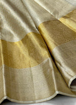Load image into Gallery viewer, Rekha Inspired Classic Butter Cream &amp; Shimmer Gold 2gm Zari Kanchipuram Handloom Silk Saree SS25732

