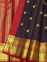 Load image into Gallery viewer, Classic Dark Espresso Brown &amp; Chilli Red 2gm Zari Vintage Elegance Kanchipuram Handloom Silk Saree SS27664

