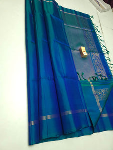 Classic Peacock Blue Elegance Plain Handloom Soft Silk Saree SS26306