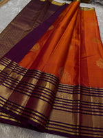 Load image into Gallery viewer, Classic Burnt Orange &amp; Plum 2gm Zari Bridal Elegance Kanchipuram Handloom Silk Saree SS24765
