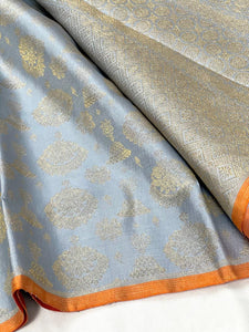 Classic Silver Grey Shine 2gm Zari Elegance Kanchipuram Handloom Silk Saree SS25226
