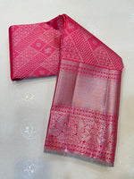 Load image into Gallery viewer, Classic Rose &amp; Pastel Aqua 2gm Zari Bridal Elegance Kanchipuram Handloom Silk Saree SS24364
