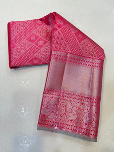 Classic Rose & Pastel Aqua 2gm Zari Bridal Elegance Kanchipuram Handloom Silk Saree SS24364