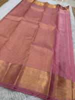 Load image into Gallery viewer, Classic Creamy Pink 2gm Zari Vaira Oosi Checks Elegance Kanchipuram Handloom Silk Saree SS25263
