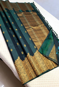 Classic Bottle Green 2gm Zari Kanchipuram Handloom Silk Saree SS26284