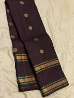 Load image into Gallery viewer, Classic Dark Espresso Brown 1gm Zari Double Border Elegance Kanchipuram Handloom Silk Saree SS28605
