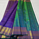 Load image into Gallery viewer, Classic  Peacock Green &amp; Violet 2gm Zari Elegance Kanchipuram Handloom Silk Saree SS28389
