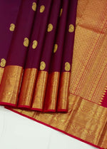 Load image into Gallery viewer, Classic Wine Red &amp; Chilli Red 2gm Zari Elegance Kanchipuram Handloom Silk Saree SS27627
