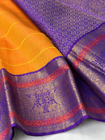 Load image into Gallery viewer, Classic Orange &amp; Purple 2gm Zari Elegance Kanchipuram Handloom Silk Saree SS25251
