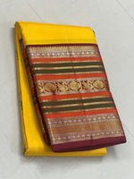 Load image into Gallery viewer, Classic Sunny Yellow &amp; Barn Red 2gm Zari Kanchipuram Handloom Silk Saree SS26215
