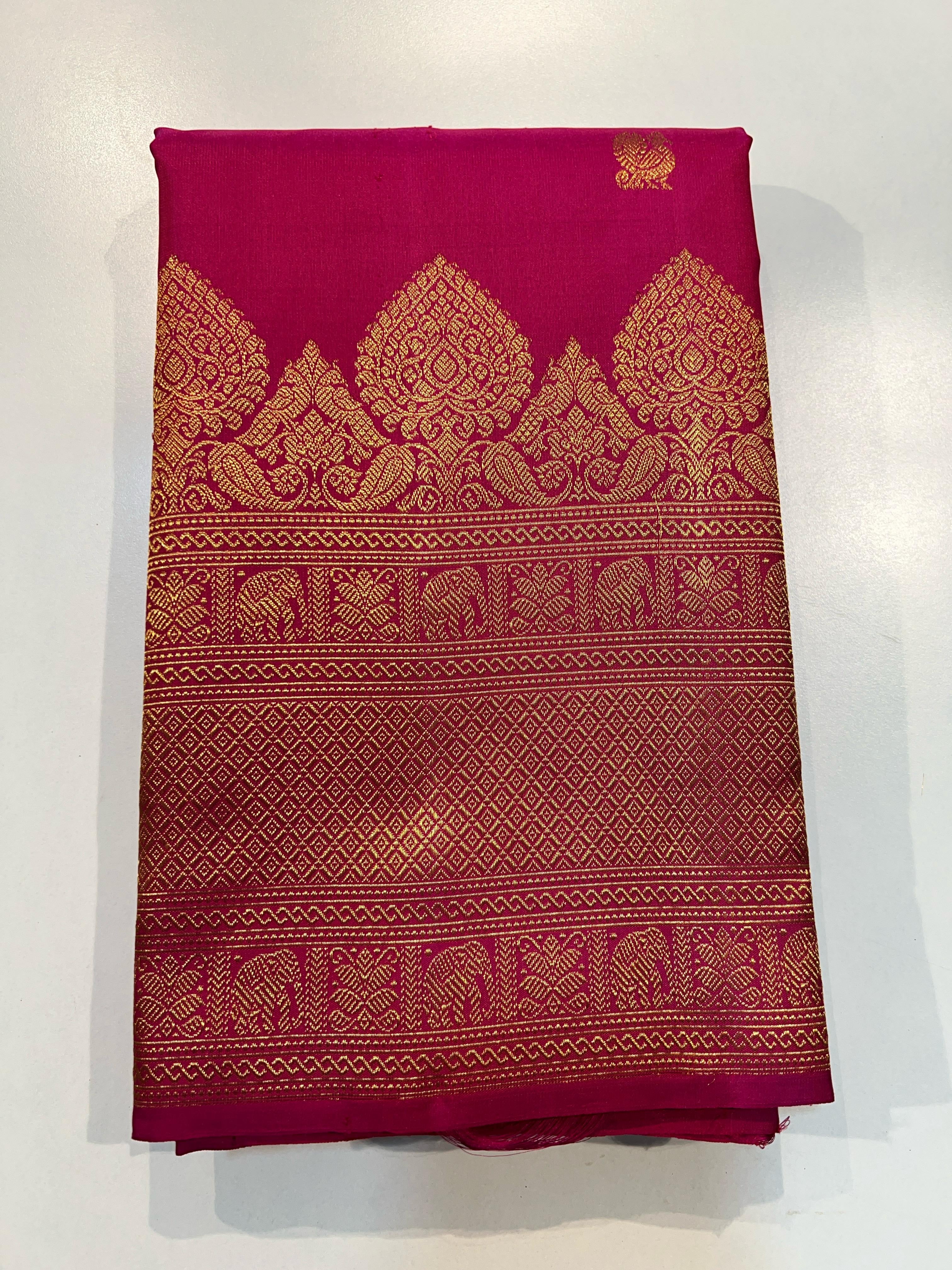 Classic Dark Pink Bridal Elegance Kanchipuram Handloom Silk Saree SS24503