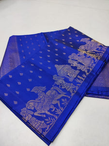 Classic Royal Blue Handloom Soft Silk Saree SS22692