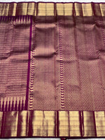 Load image into Gallery viewer, Classic Wine Red 2gm Zari Bridal Elegance Kanchipuram Handloom Silk Saree SS27178
