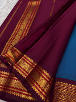 Load image into Gallery viewer, Classic Azure Blue &amp; Barn Red Elegance Kanchipuram Handloom Silk Saree SS27243

