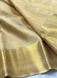 Classic Beige 2gm Zari Bridal Elegance Kanchipuram Handloom Silk Saree SS26395