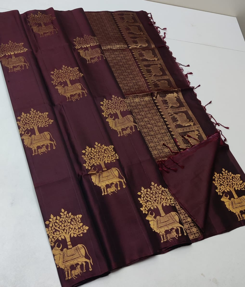 Classic Coffee Brown Elegance Handloom Soft Silk Saree SS25429