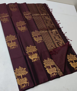 Classic Coffee Brown Elegance Handloom Soft Silk Saree SS25429
