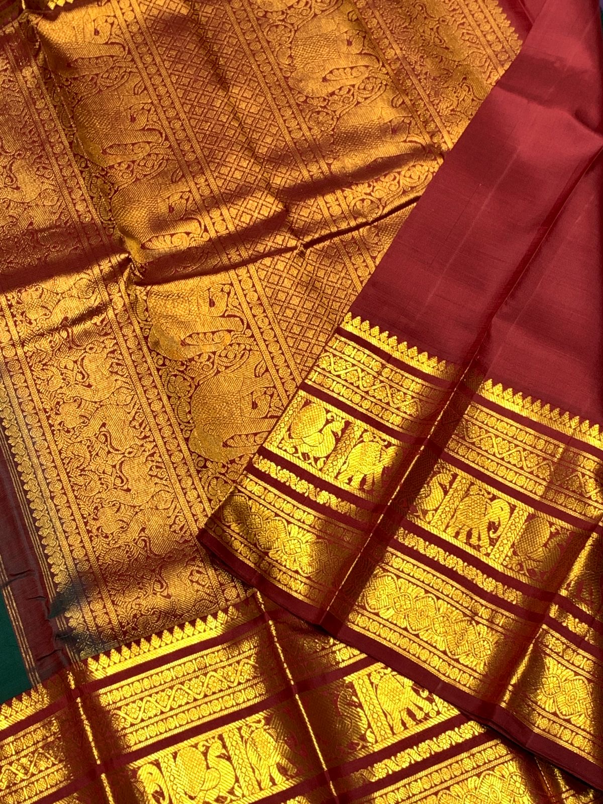 Classic Bottle Green & Brick Red 2gm Zari Bridal Elegance Kanchipuram Handloom Silk Saree SS25277
