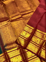 Load image into Gallery viewer, Classic Bottle Green &amp; Brick Red 2gm Zari Bridal Elegance Kanchipuram Handloom Silk Saree SS25277
