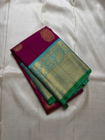 Load image into Gallery viewer, Classic Magenta &amp; Sea Green Bridal Elegance Kanchipuram Handloom Silk Saree SS27632
