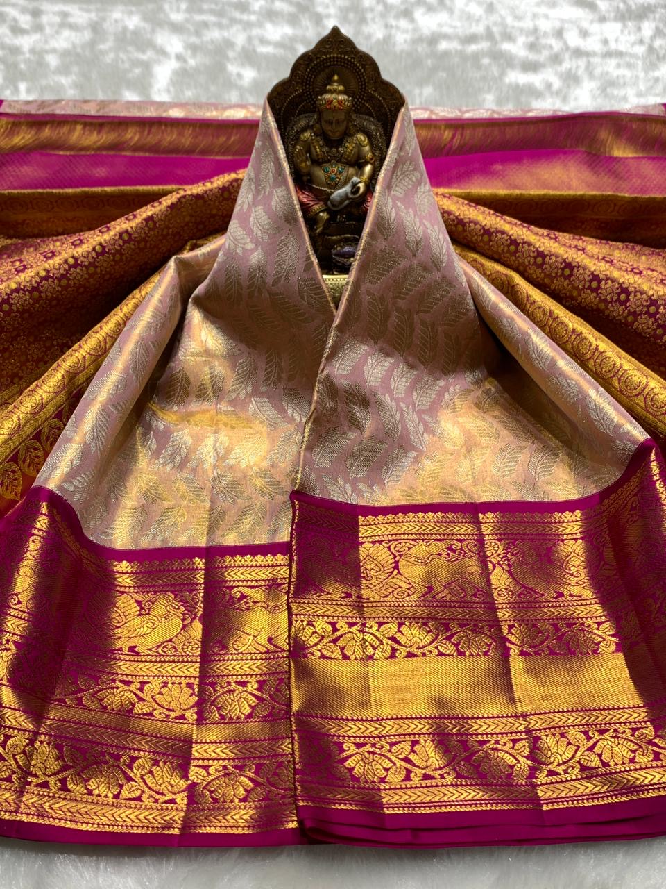 Pastel Pink & Ruby Pink 2gm Zari Bridal Elegance Kanchipuram Handloom Silk Saree SS25284