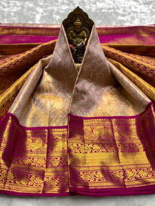 Pastel Pink & Ruby Pink 2gm Zari Bridal Elegance Kanchipuram Handloom Silk Saree SS25284