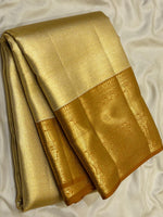 Load image into Gallery viewer, Classic Full Gold &amp; Mustard Diagonal Rectangular Design Brocade 2gm Zari Bridal Elegance Kanchipuram Handloom Silk Saree SS27411
