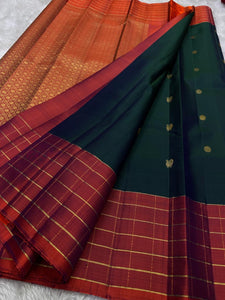 Classic Pine Green & Brick Orange Kanchipuram Handloom Silk Saree SS25905