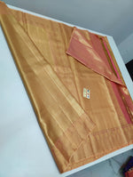 Load image into Gallery viewer, Classic Golden Cream &amp; Tinted Peach Bridal Elegance Kanchipuram Handloom Silk Saree SS23899
