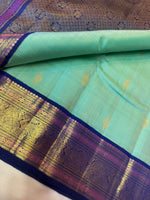 Load image into Gallery viewer, Classic Sea Green &amp; Imperial Blue Elegance Kanchipuram Handloom Silk Saree SS27165
