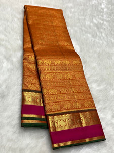 Classic Orange 2gm Zari Bridal Elegance Kanchipuram Handloom Silk Saree SS25982