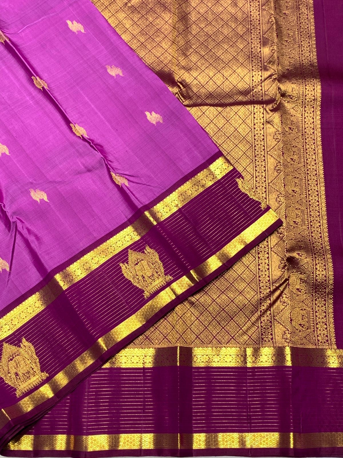 Classic Magenta & Purple Pink 2gm Zari Elegance Kanchipuram Silk Saree SS24012