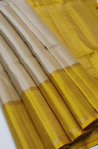 Classic  Cream Beige & Yellow Elegance Handloom Soft Silk Saree SS25544