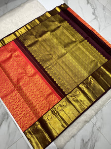 Classic Orange & Coffee Brown 2gm Zari Bridal Elegance Kanchipuram Handloom Silk Saree SS25831