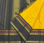 Load image into Gallery viewer, Classic Sunny Yellow &amp; Slate Black 1gm Thread Checks Zari Korvai Elegance Kanchipuram Handloom Silk Saree SS27513
