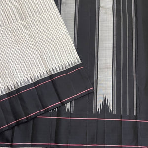 Classic White & Black Checker Elegance Kanchipuram Handloom Silk Saree SS24718