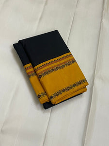 Classic Black & Mustard Yellow Thread Korvai Kanchipuram Handloom Silk Saree SS25955