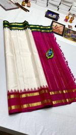 Load image into Gallery viewer, Classic Cream &amp; Pink Green Kanchipuram Handloom Silk Saree SS26264
