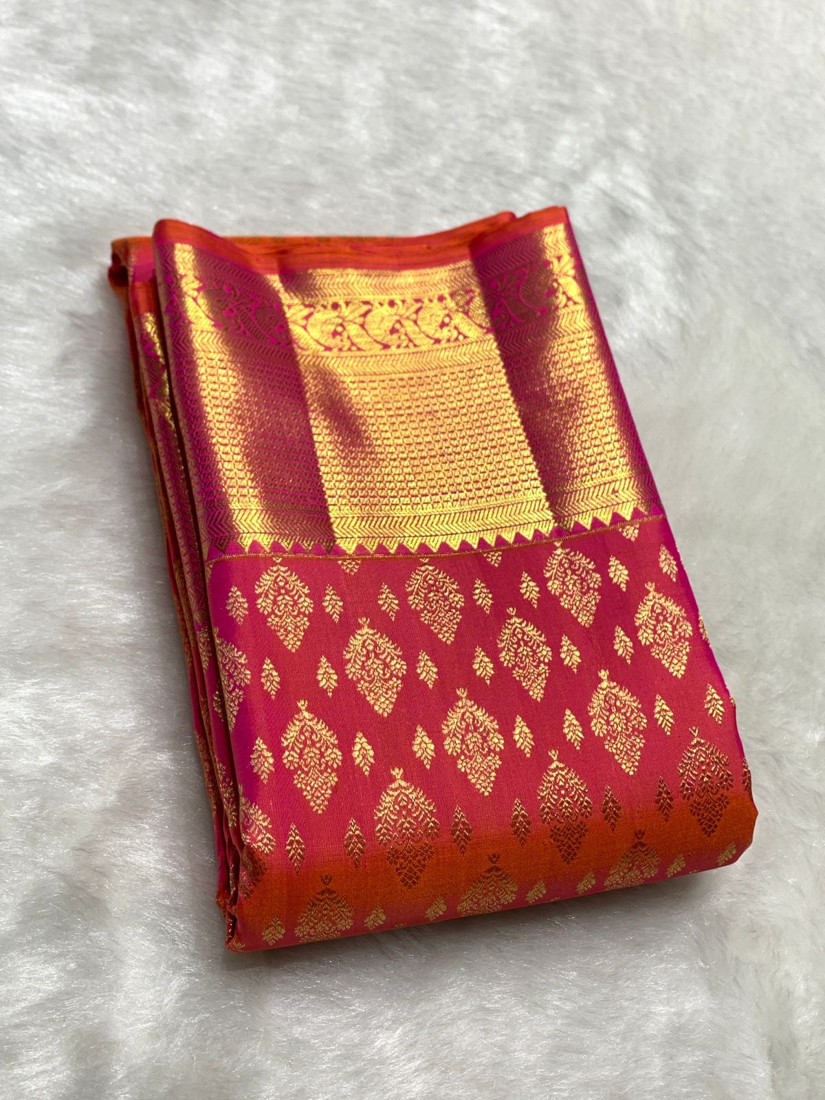 Classic Pinkish Orange 2gm Zari Bridal Elegance Kanchipuram Handloom Silk Saree SS25983